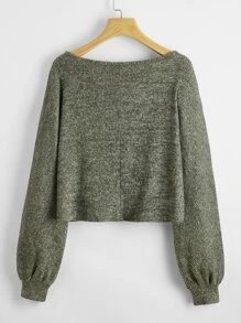 SHEIN EZwear Ribbed Marled Knit Sweater - Army Green - View 2
