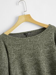 SHEIN EZwear Ribbed Marled Knit Sweater - Army Green - View 3