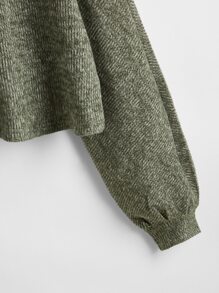 SHEIN EZwear Ribbed Marled Knit Sweater - Army Green - View 4