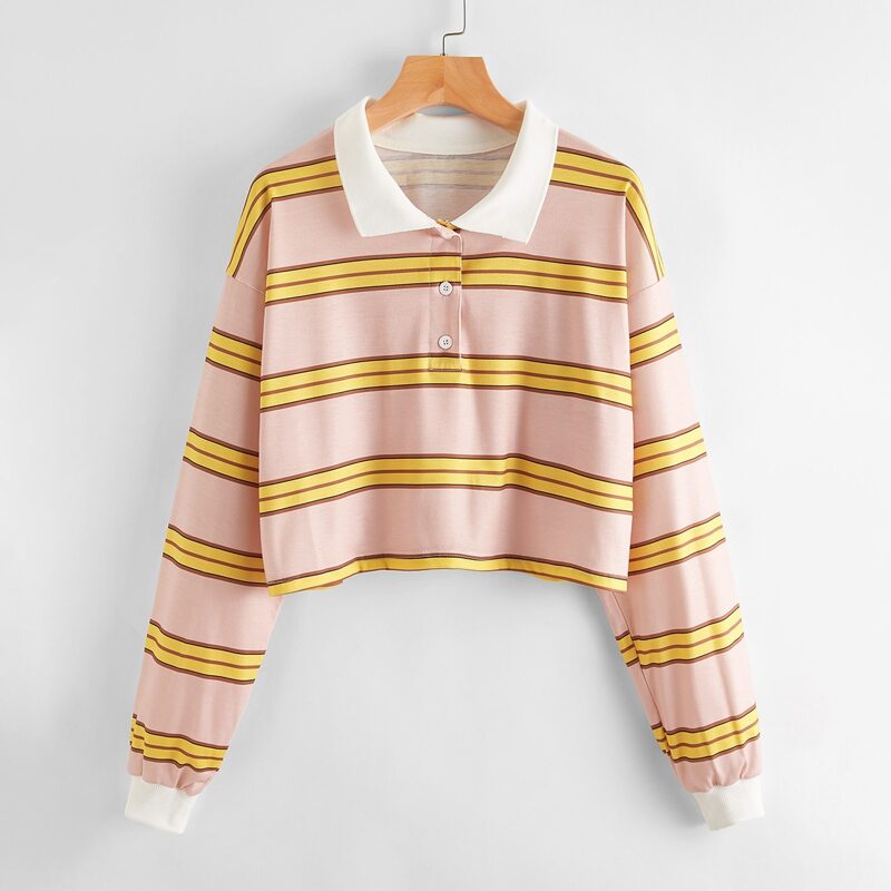 

Polo-Neck Striped Tee, Multicolor