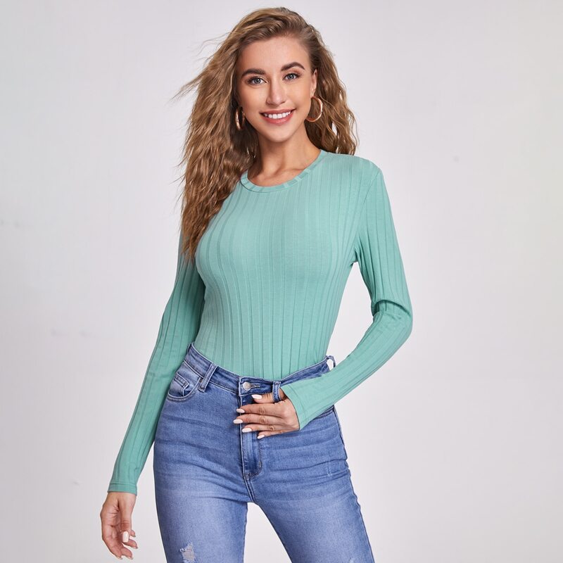 

Solid Rib-knit Tee, Mint green