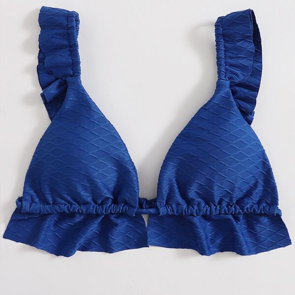 

Ruffle Trim Triangle Bikini Top, Blue