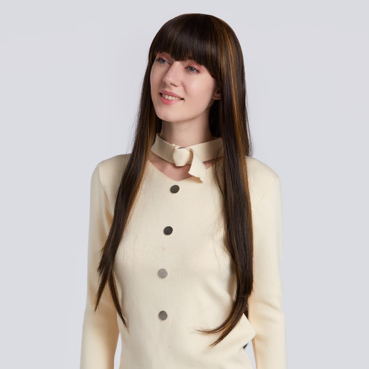 

1pc Natural Long Straight Wig, Multicolor