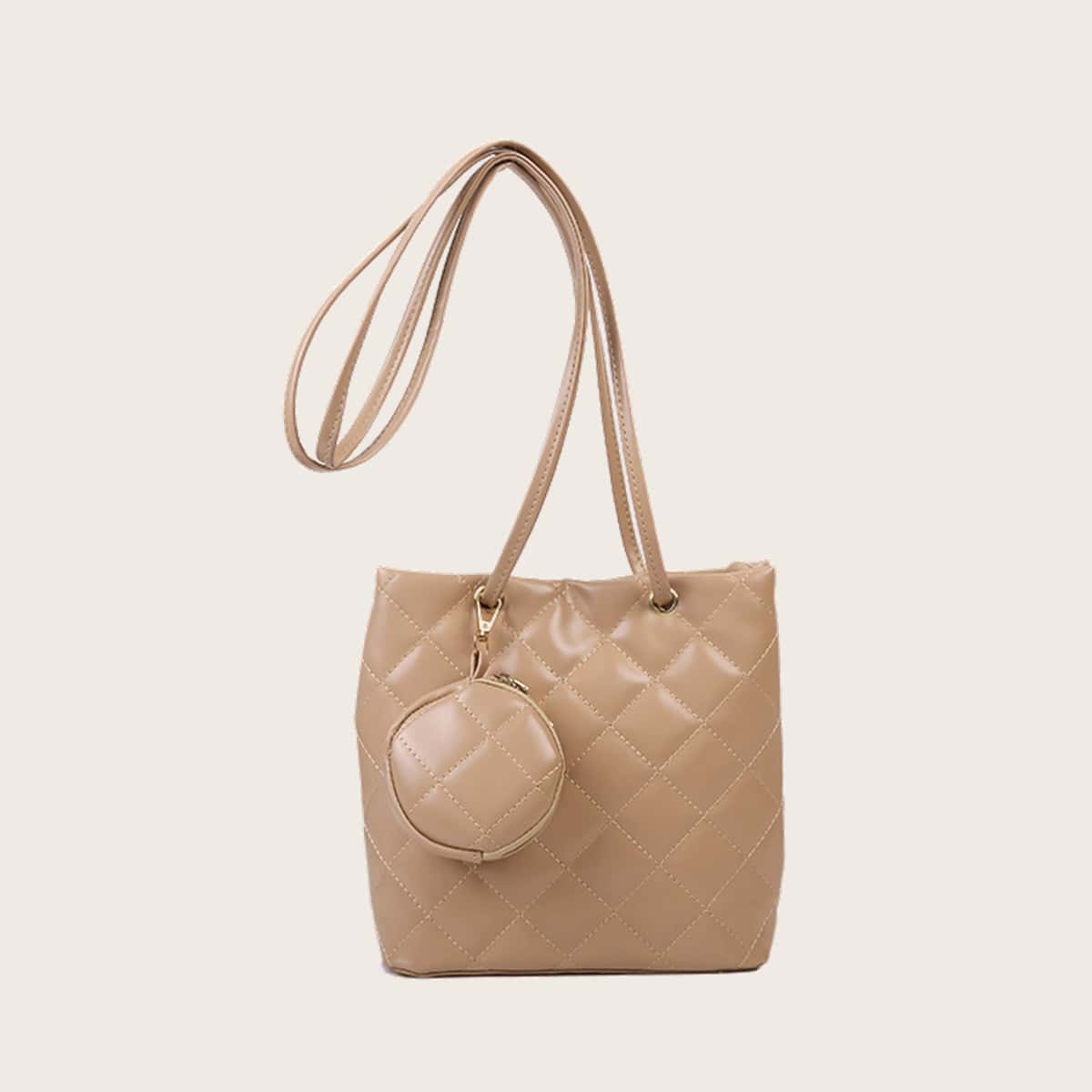 

Quilted Tote Bag With Pursue, Khaki