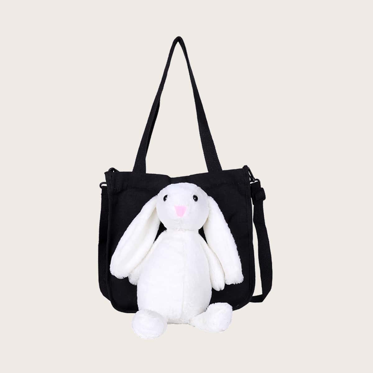

Rabbit Doll Decor Shoulder Bag, Black