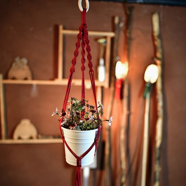 

1pc Macrame Plant Hanger, Burgundy