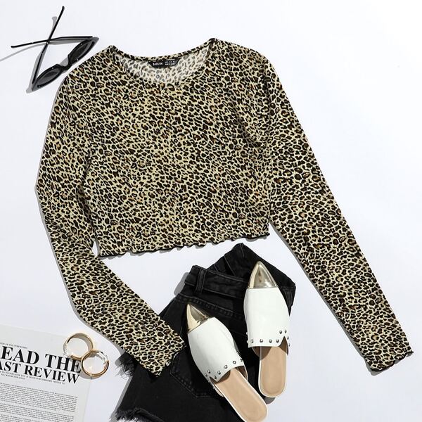 

Lettuce Trim Leopard Print Crop Tee, Multicolor