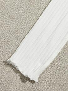 SHEIN Áo thun Xù nhỏ màu trơn Giải trí - trắng - Xem 3