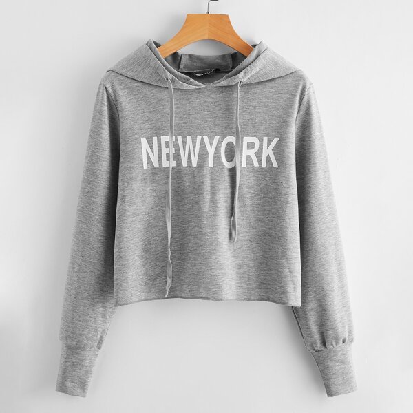 

Letter Graphic Drawstring Hoodie, Grey