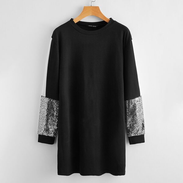 

Contrast Sequin Side Seam Sweatshirt Dress, Black
