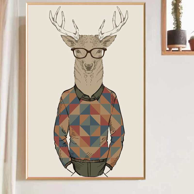 

Abstract Deer Print Wall Painting Without Frame, Multicolor