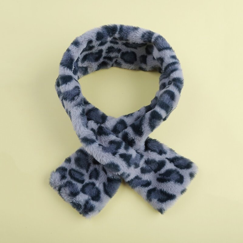 

Leopard Fluffy Scarf, Blue