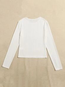 SHEIN EZwear 素色羅紋針織T恤 - 白色 - 查看 2