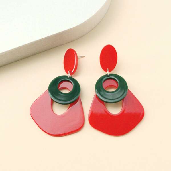 

Geometric Drop Earrings, Red