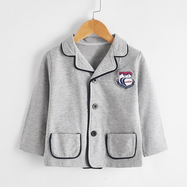 

Toddler Boys Patched Contrast Binding Dual Pocket Coat, Light grey