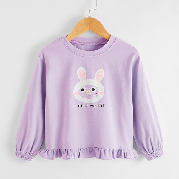 

Toddler Girls Slogan & Cartoon Graphic Ruffle Hem Tee, Lilac purple