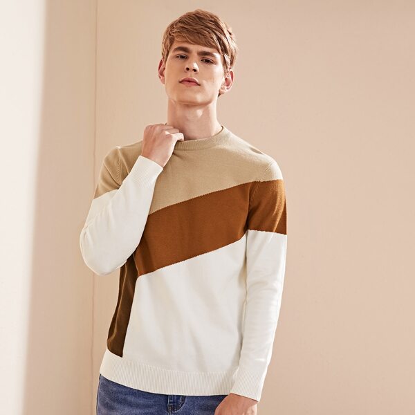 

Men Colorblock Mock Neck Sweater, Multicolor