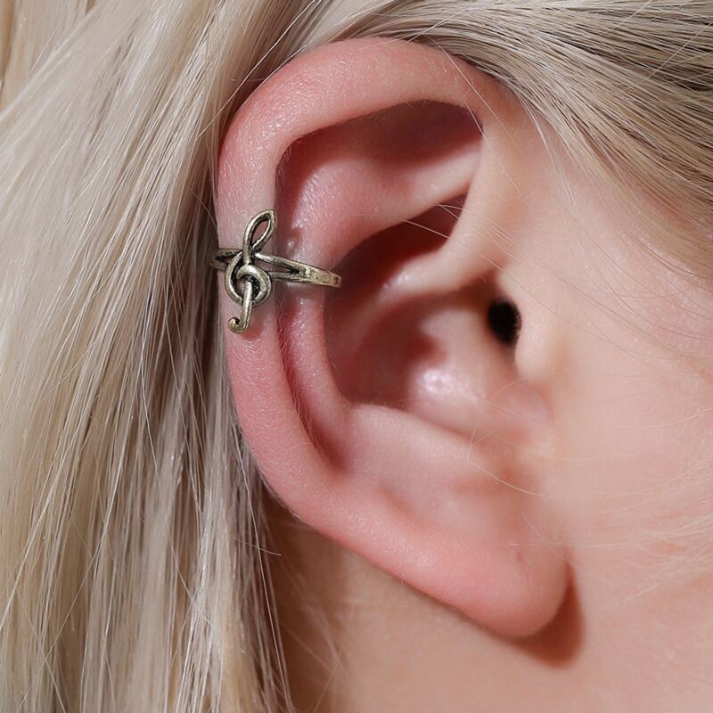 

1pc Note Decor Ear Cuff, Silver