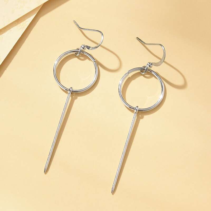 

Ring & Bar Decor Drop Earrings, Silver