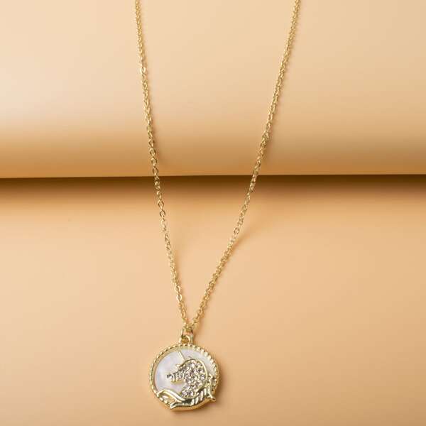 

Unicorn Pattern Round Charm Necklace, Gold