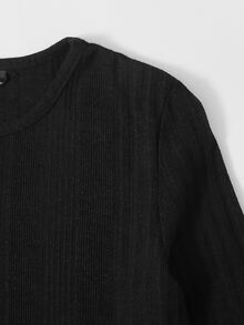 SHEIN EZwear 羅紋針織素色上衣 - 黑色 - 查看 4