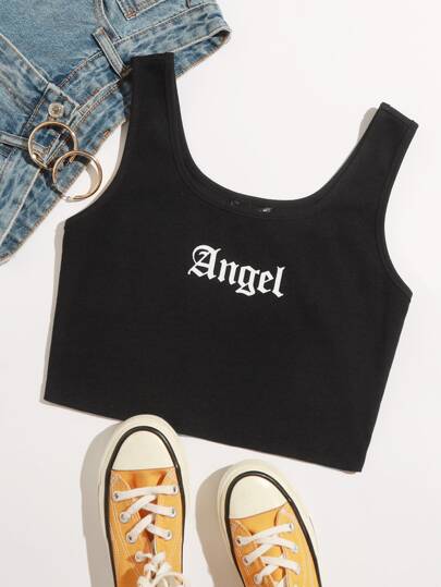 Angel Graphic Cropped Tank Top