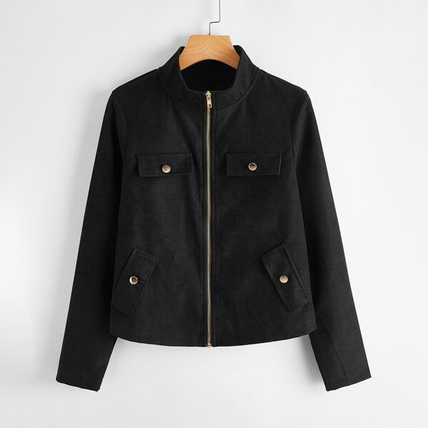 

Funnel Neck Zip Up Jacket, Black