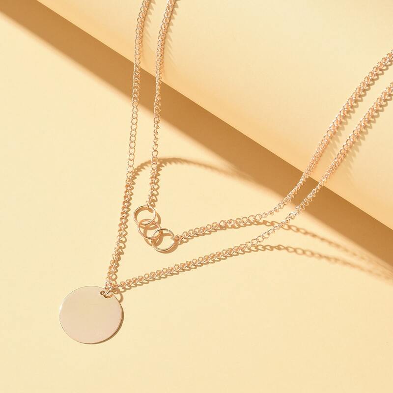 

Disc & Ring Decor Layered Chain Necklace, Gold