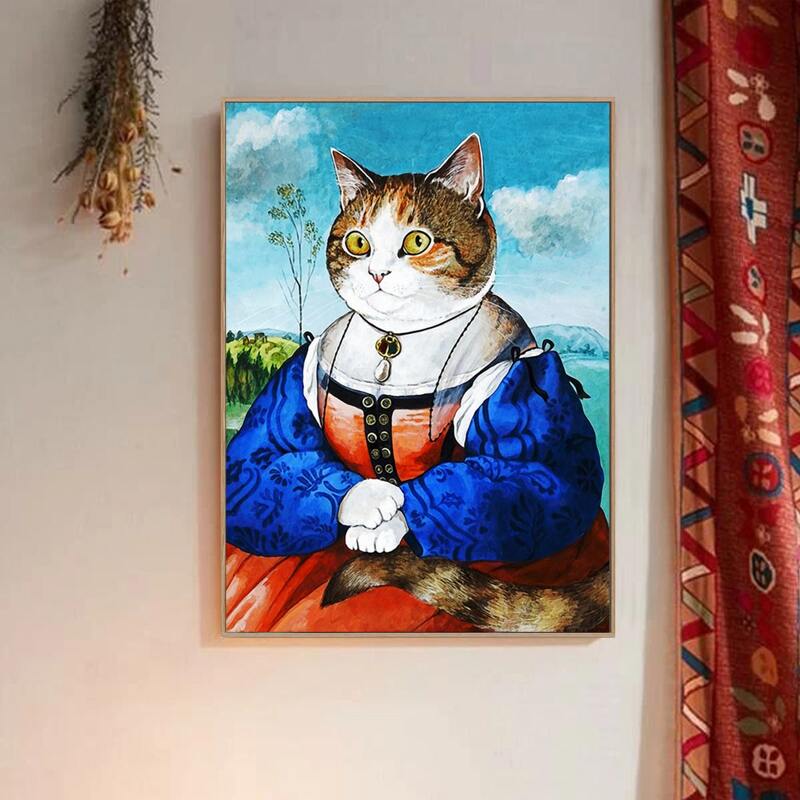 

Cat Print Wall Painting Without Frame, Multicolor