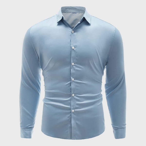 

Men Button Up Solid Shirt, Baby blue