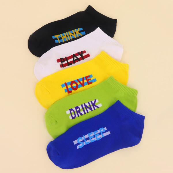 

5pairs Letter Graphic Socks, Multicolor