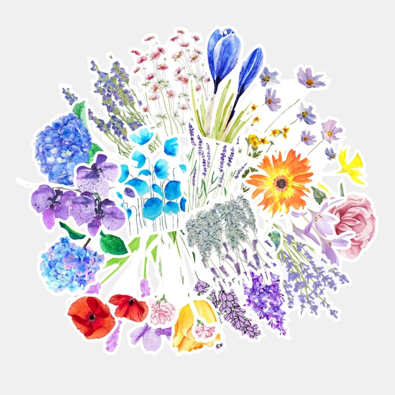 

50pcs Floral Sticker, Multicolor