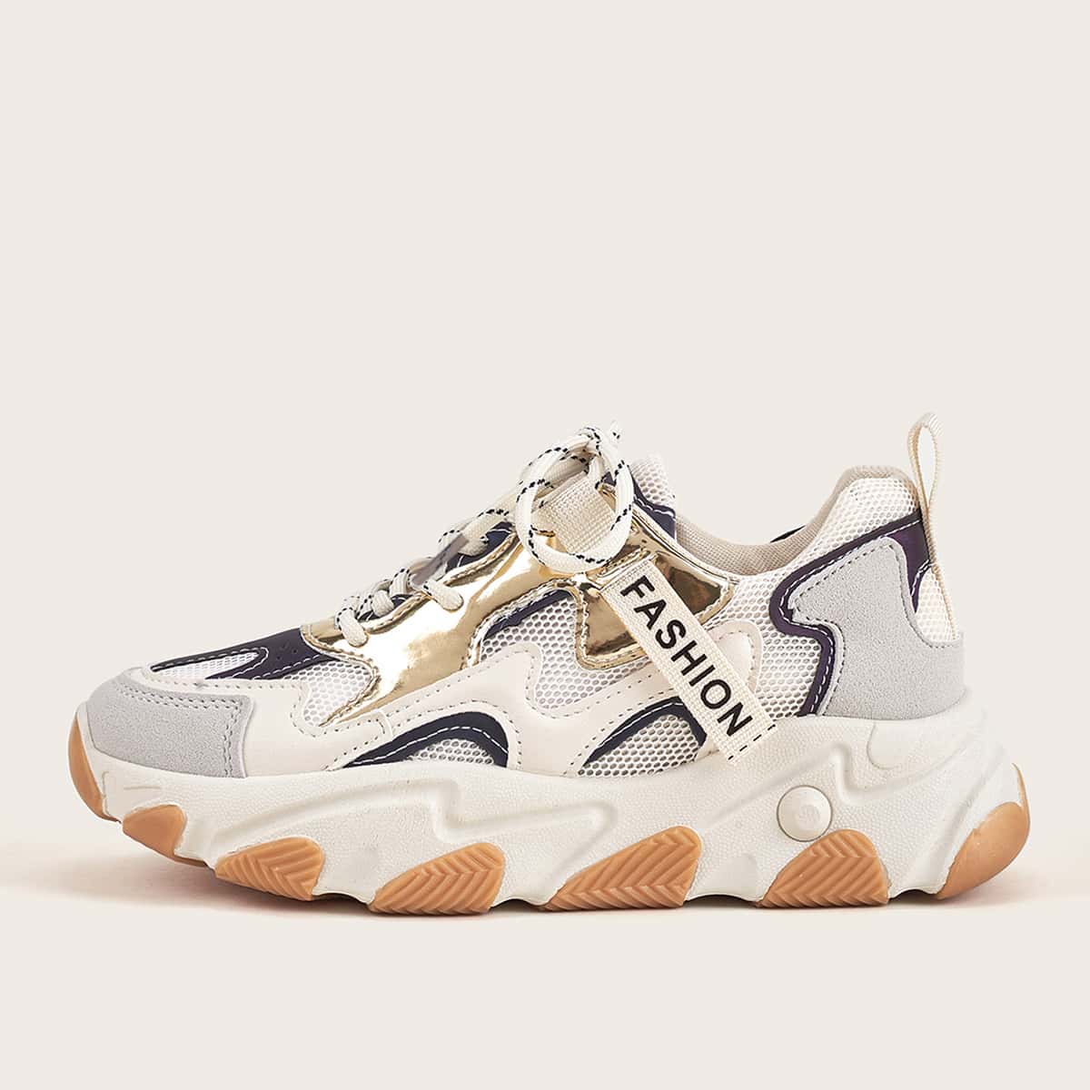 

Lace-up Front Colorblock Chunky Sneakers, Grey