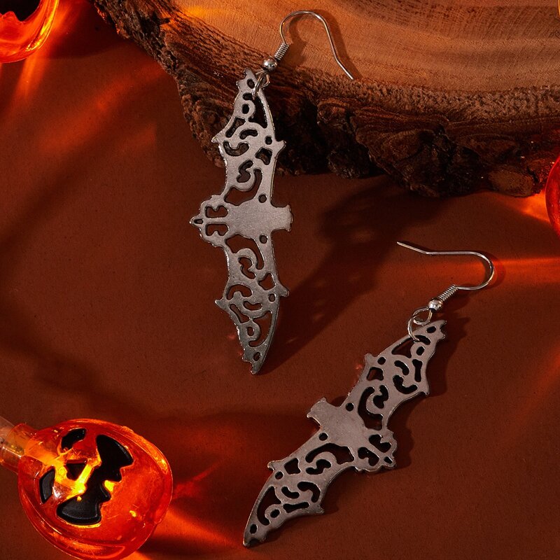 

Hollow Out Bat Design Drop Earrings, Silver