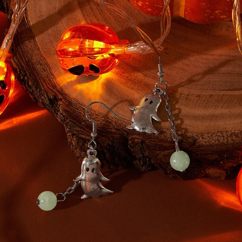 

Ghost & Luminous Beads Decor Drop Earrings, Silver