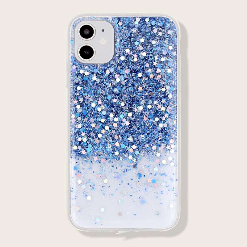

1pc Sequin Decor iPhone Case, Blue