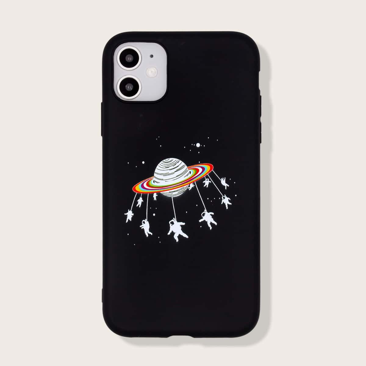 

1pc Planet Print iPhone Case, Black