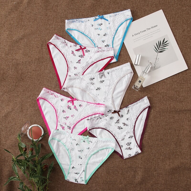 

6pack Contrast Lace Floral Panty Set, Multicolor