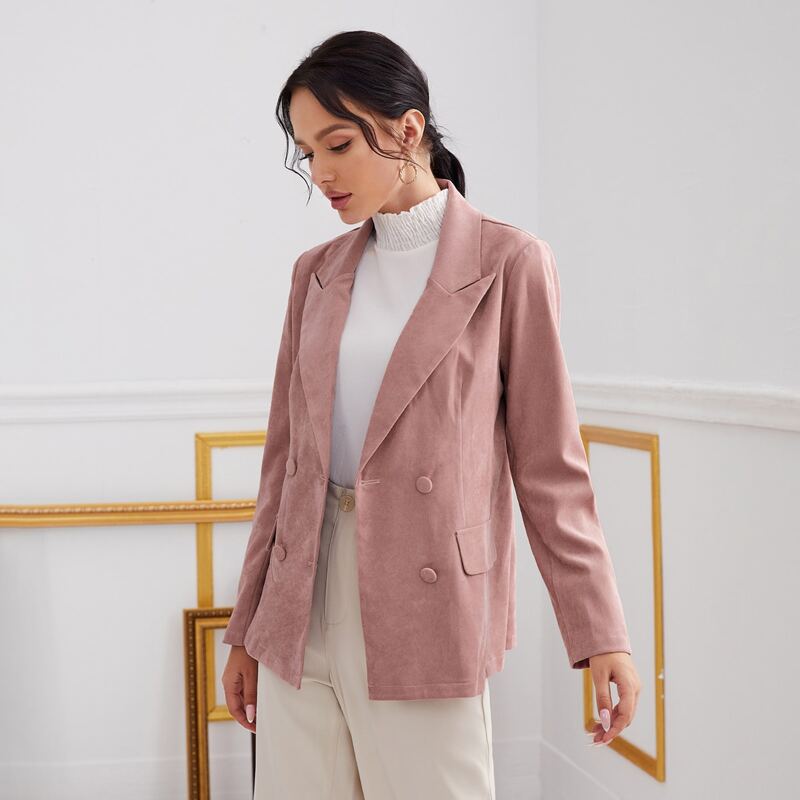 

Lapel Collar Double Breasted Blazer, Dusty pink