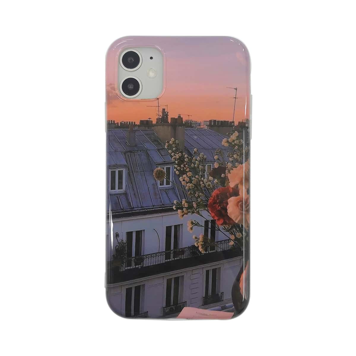 

1pc House & Flower Print iPhone Case, Multicolor