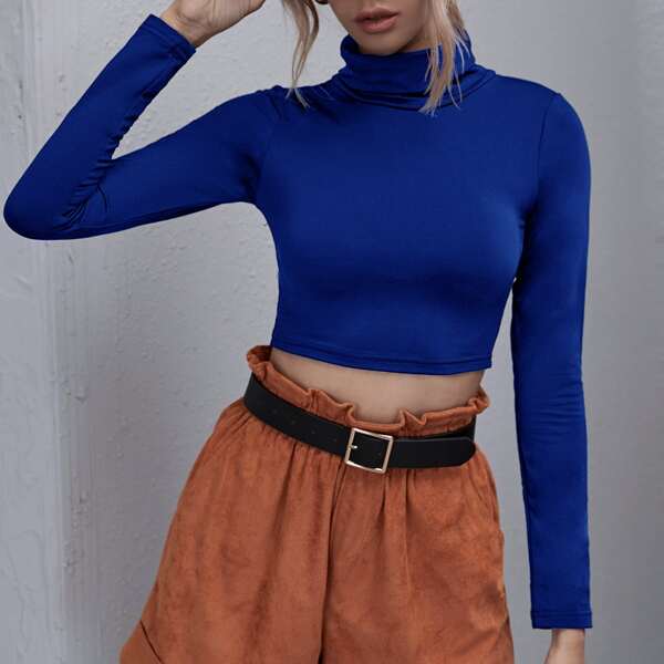 

Turtle Neck Solid Tee, Royal blue