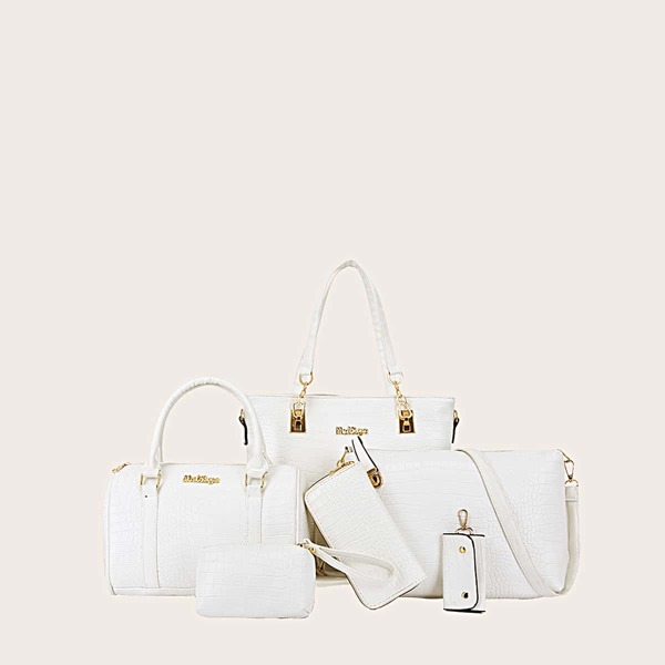 

6pcs Croc Embossed Tote Bag Set, Beige