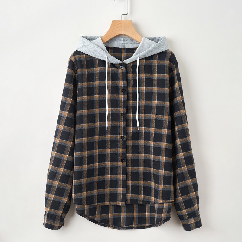 

Dip Hem Plaid Hooded Shirt, Multicolor