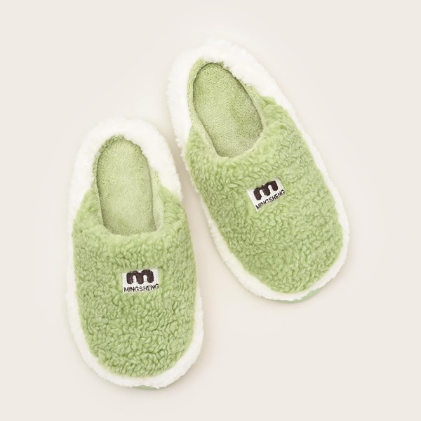 

Letter Decor Fluffy Slippers, Green