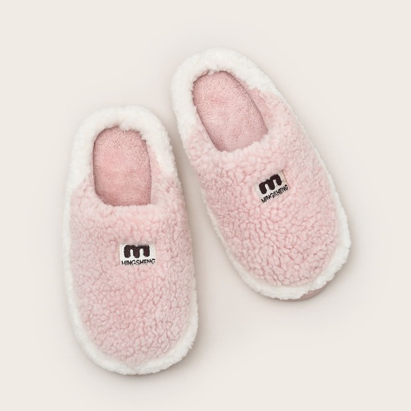 

Letter Decor Fluffy Slippers, Pink