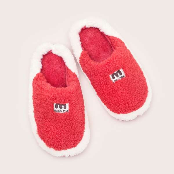 

Letter Decor Fluffy Slippers, Red