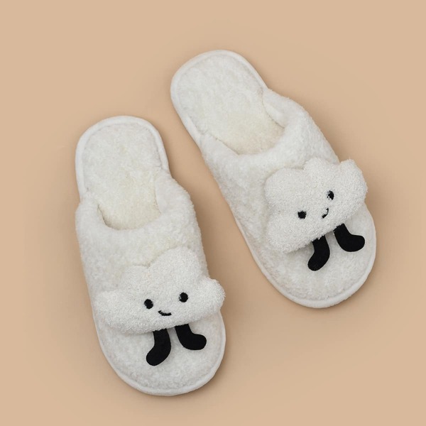 

Cartoon Decor Fluffy Slippers, White