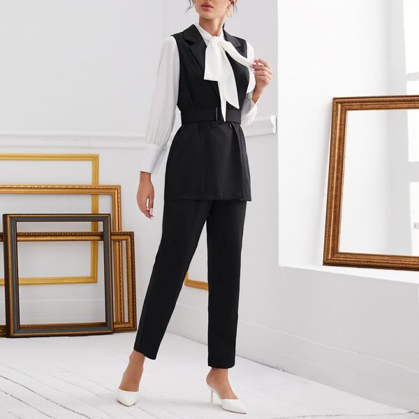 

Double Breasted Belted Blazer Vest & Pants, Black