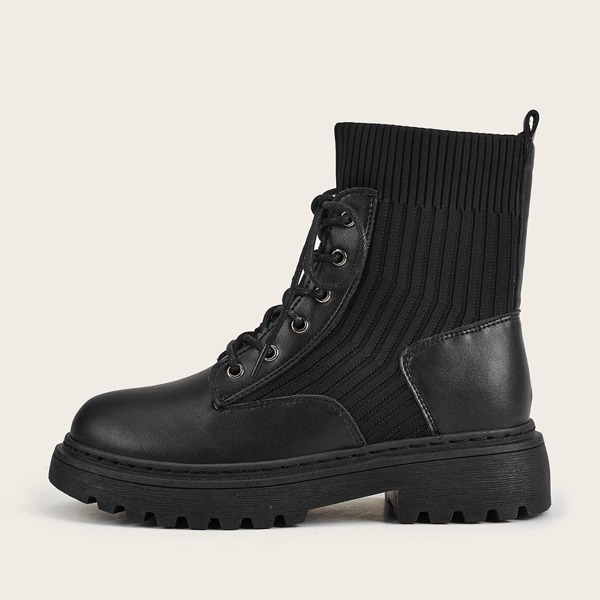 

Lace-up Front Combat Boots, Black