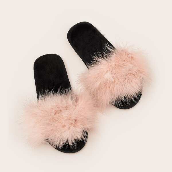 

Open Toe Fluffy Slippers, Pink